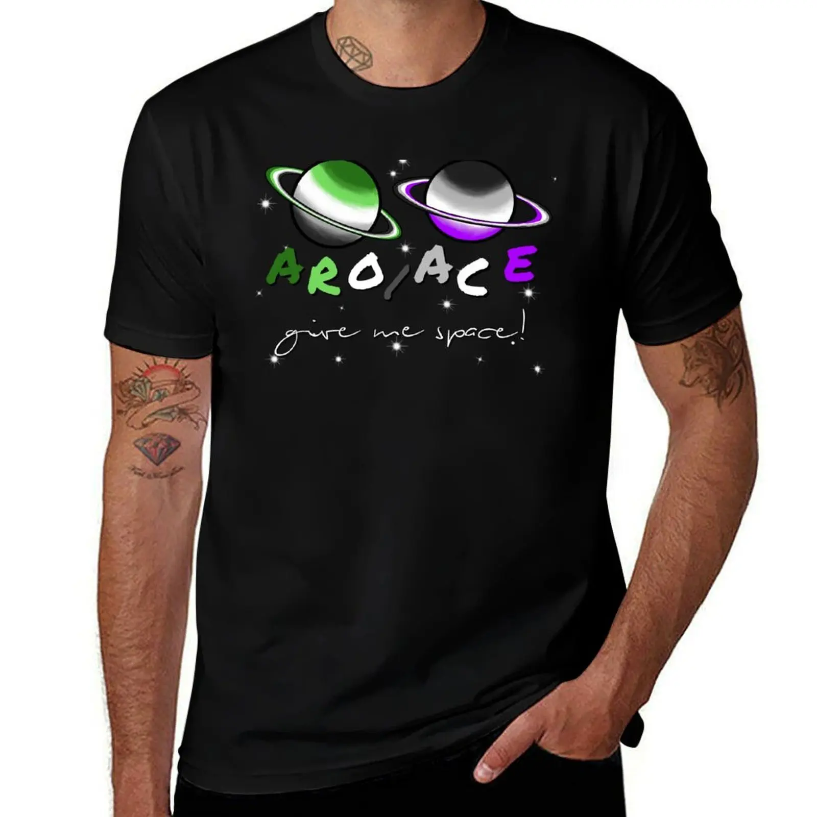 

Aro/Ace Space slogan with planets T-Shirt graphics summer top gifts for boyfriend hippie clothes plain white t shirts men