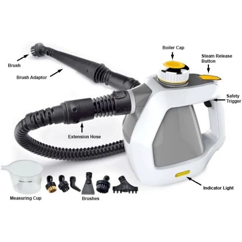 VH-ST10 Pressurized Handheld Steam Cleaner, Portable Steamer with 12 pcs Accessories for Multi-purpose Cleaning and Sanitizing