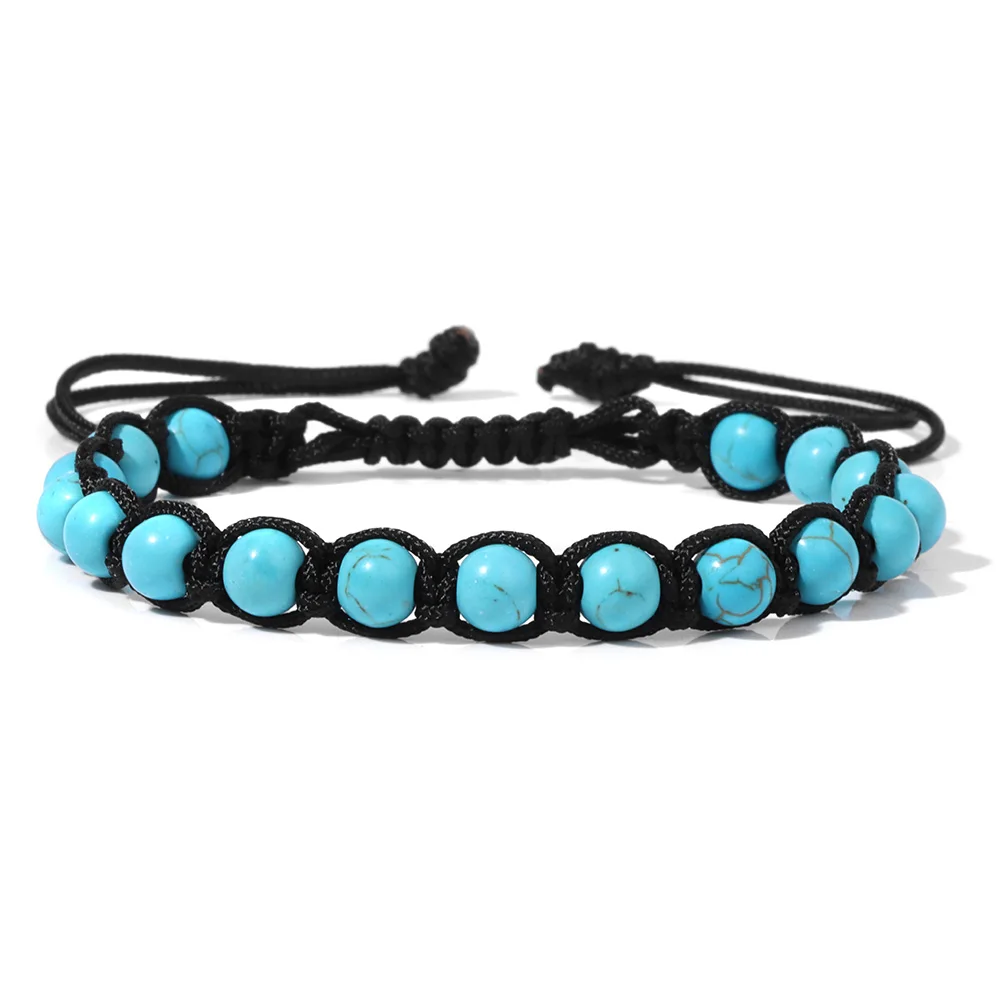 6MM Natural Quartzs Stone Braided Bracelet For Women Men Adjustable Black Rope Wrap Bracelet Rhodonite Malachite Vintage Jewelry