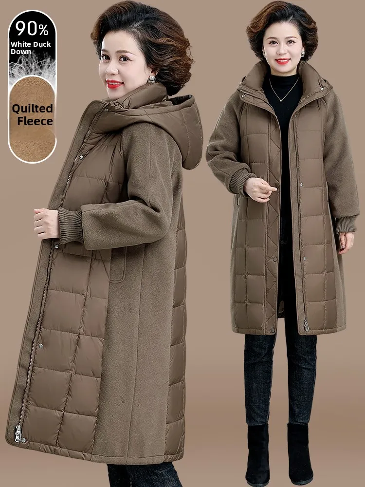 

Зимнее модное пуховое пальто средней длины для женщин среднего возраста, утепленное, из полиэфирного волокна