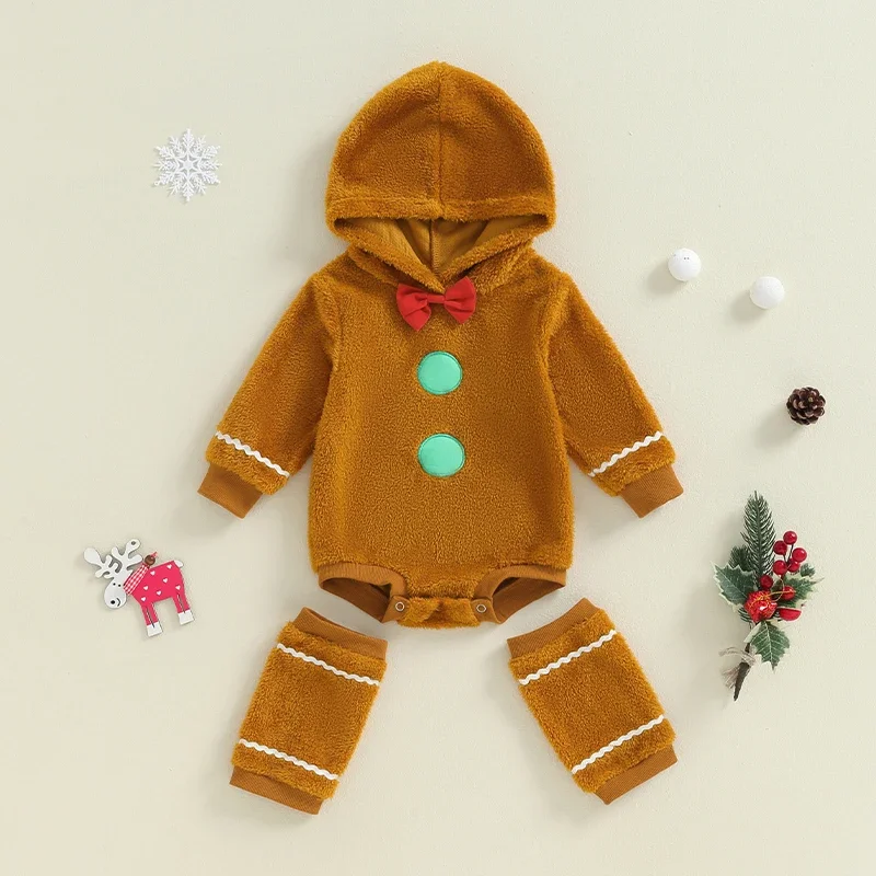 Gingerbread Boy Hat Leg Set Long Sleeve Hoodie Bow Hoodie with Warm Legs  Role Playing Christmas Costume