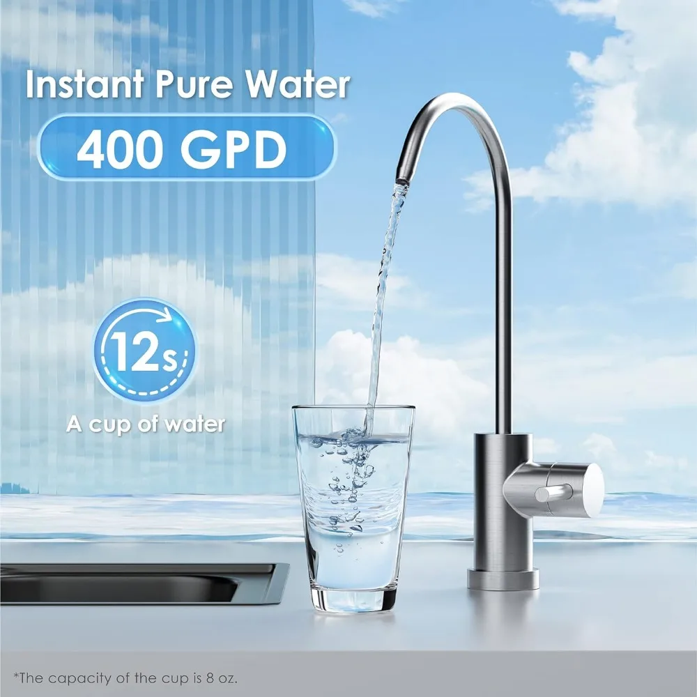 7 nível tankless RO Filtration System, Sink Water Filtration System, Pureza Reduzindo TDS, 400 GPD, 1:1