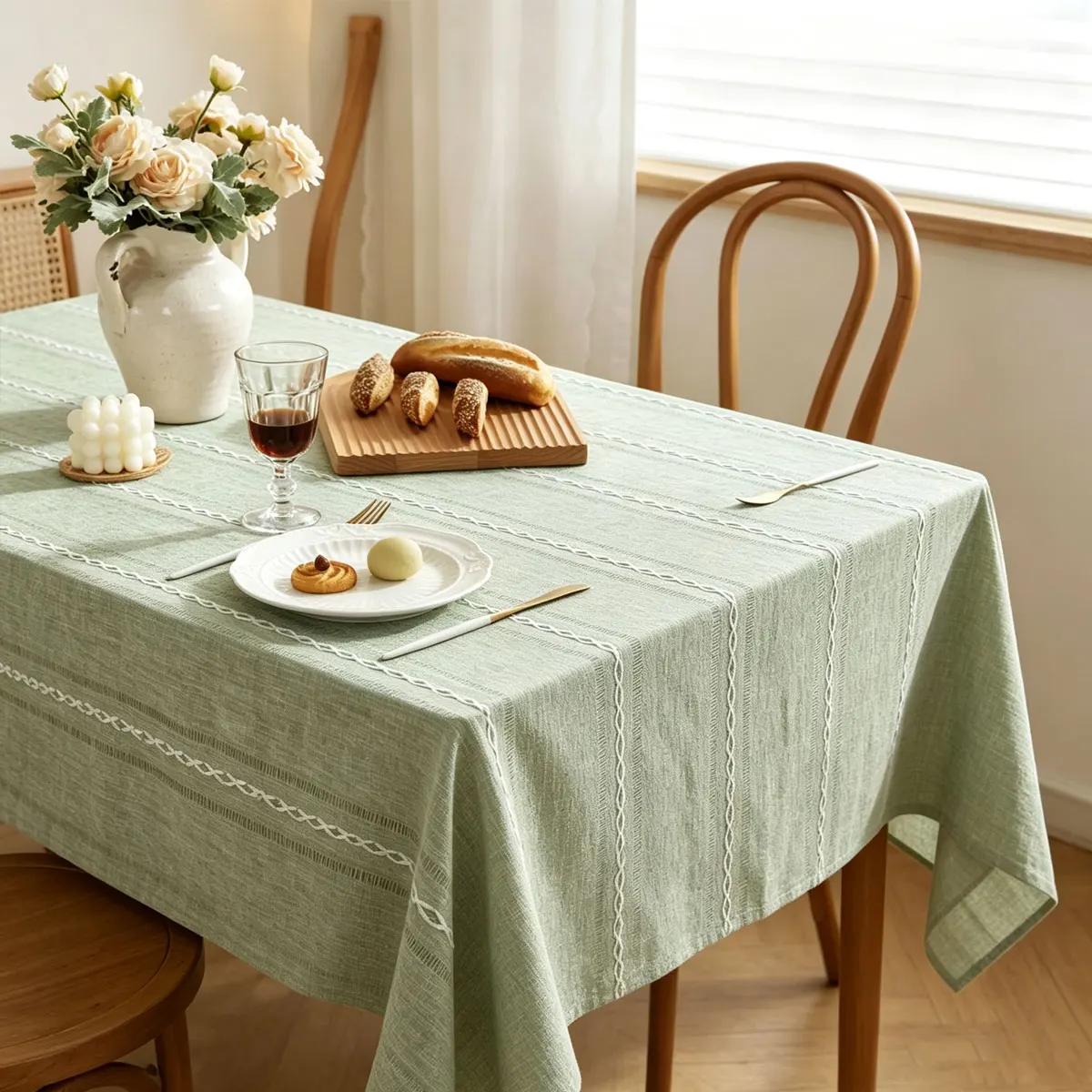 1PC Natural Countryside Style Hollow Design Tablecloth Suitable for Living Room and Dining room Decoration