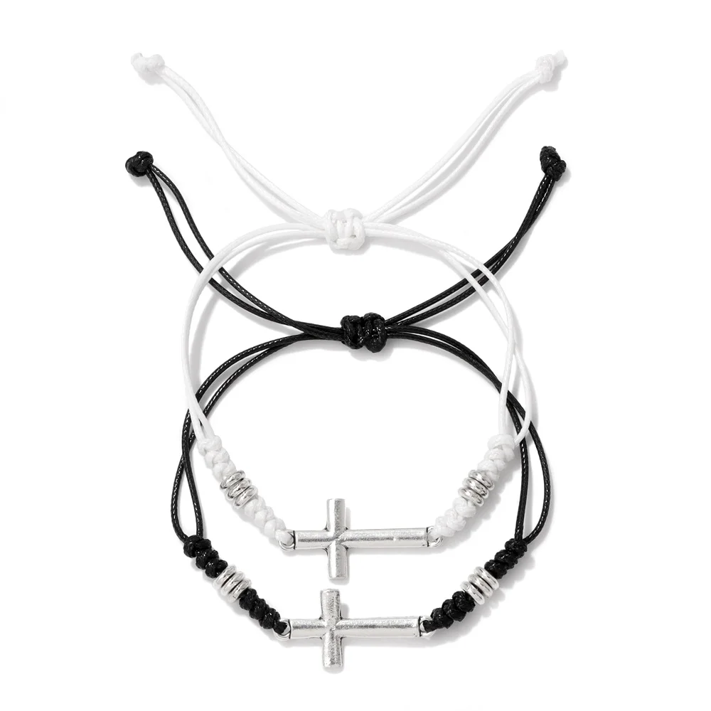 Couple Rope Compass Bracelets For Women Men Love Wings Cross Charm White Black Weave Rope String Friendship Bracelet Jewelry