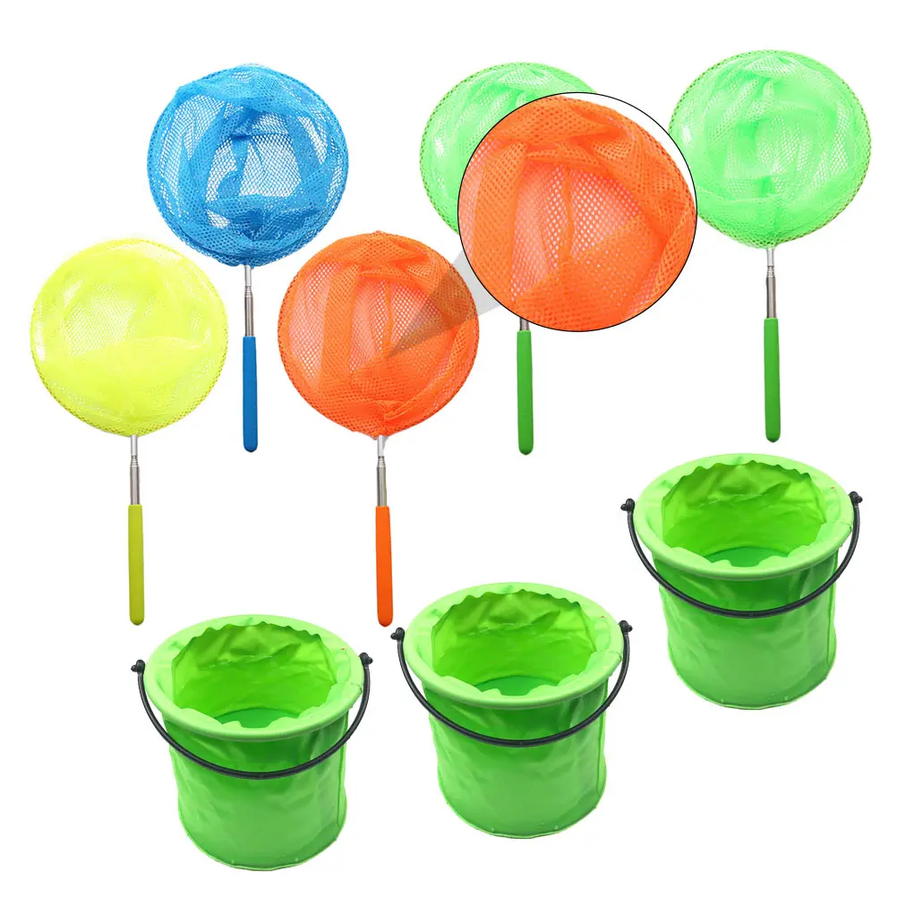 1 set Kit rete da pesca per bambini Reti da pesca telescopiche colorate per bambini Reti da stagno retrattili per insetti all'aperto