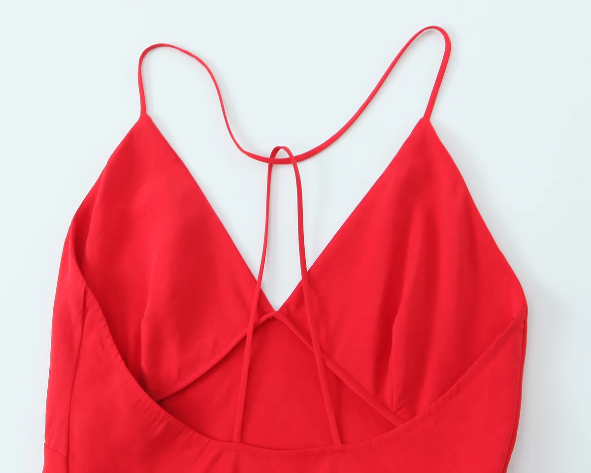 KONDALA Summer Red Backless Cami Long Dress Women's Sexy V-neck Cami Dress 2025 Fashion Casual Beach Romantic Date Mujer Dress