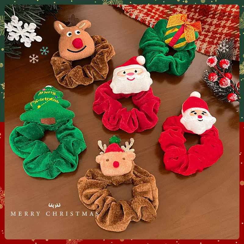 Cute Christmas Santa Claus  Cartoon Elastic Hair Santa Claus Elk Hair Rope Tie Girls Hair Scrunchie Ponytail Holder Accessories