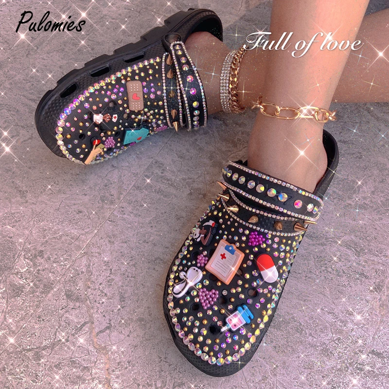 

Women Shoes Sandals Summer Slippers Rivet Soft Garden Shoes Bling Clogs With Charms Female EVA Casual Shoes Plus Size 36-44