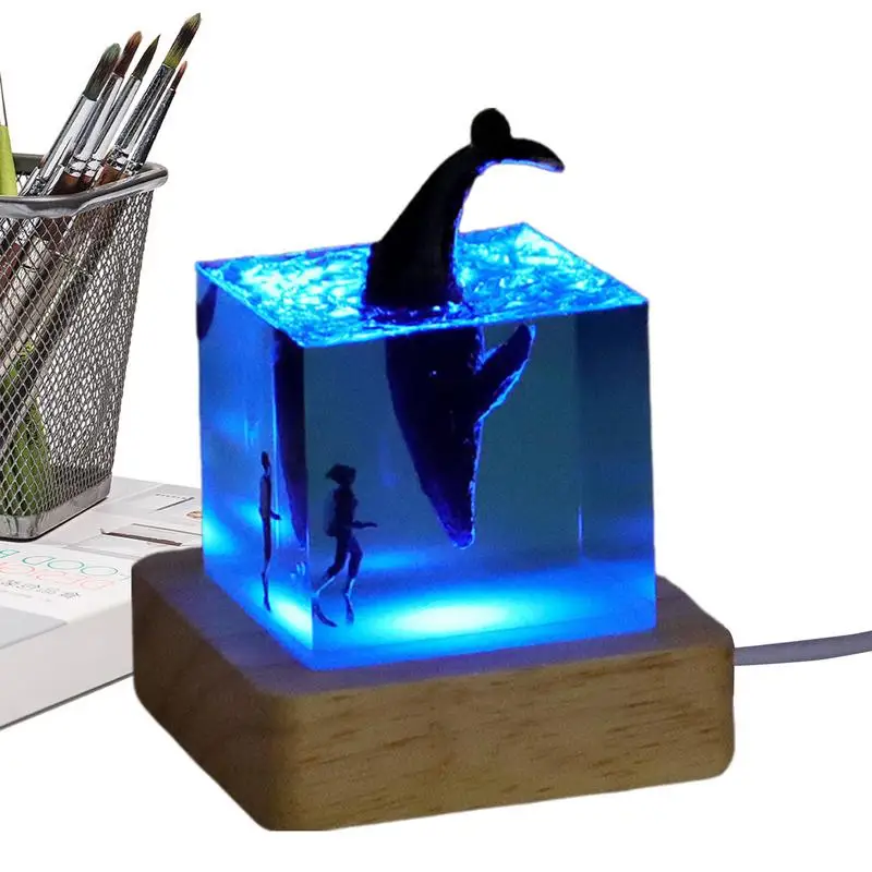 

Whale Diver Lamp Cube Waterproof Resin Table Decoration Ocean Home Ornament For Children's Room Portable Night Light For Bedside