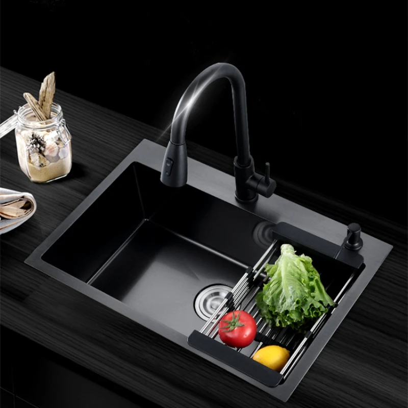 304 Stainless Steel Black Kitchen Sink Household Improvement Above Counter Single Bowl Durable Washing Vegetable Kitchen Basin