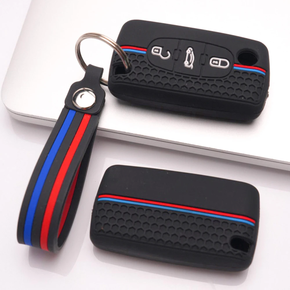 Silicone Key Cover With Wrist Strap For Peugeot 107 206 207 307 308 407 607 807 3008 5008 Partner Expert For Citroen C2 C3 C4 C5