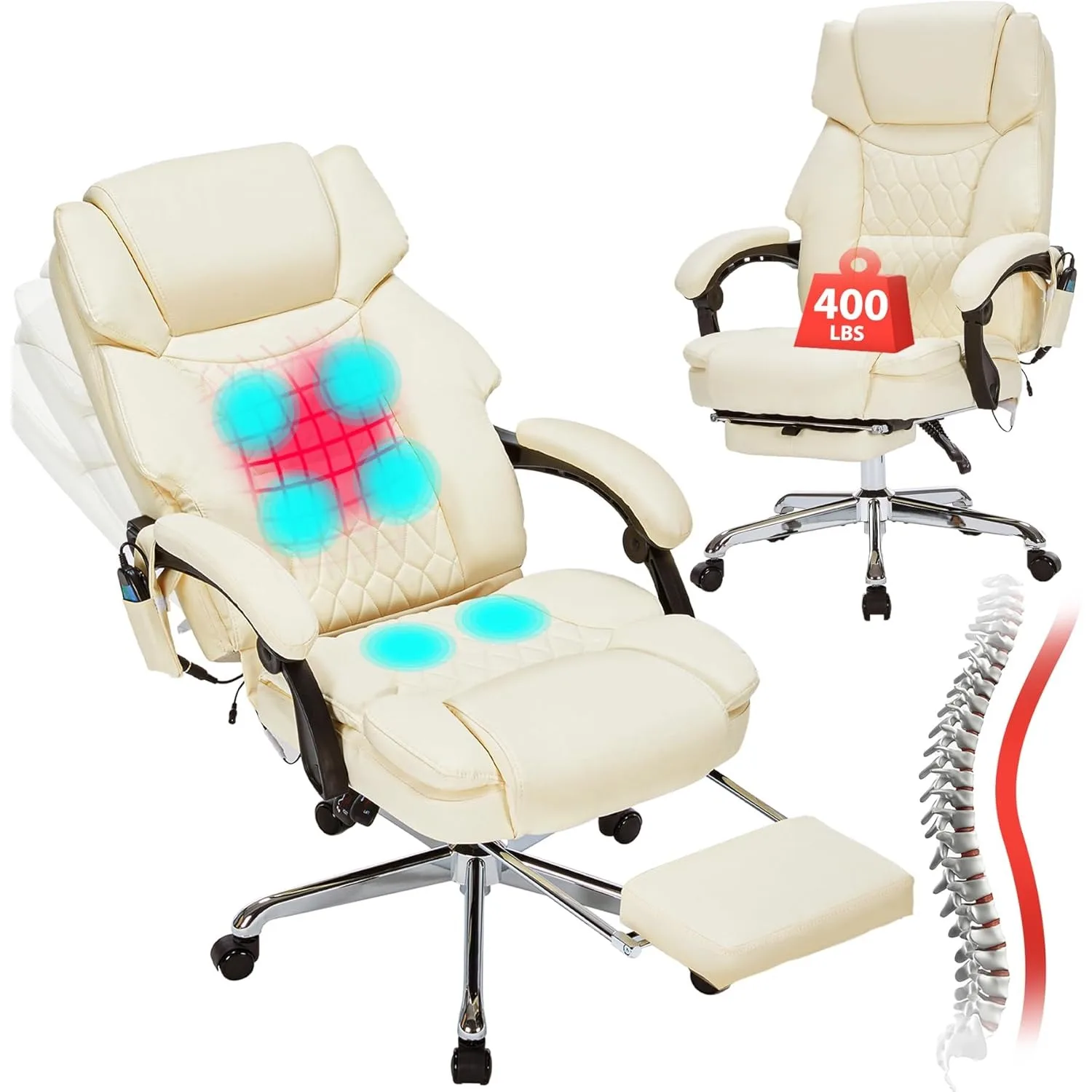 

Massage Office Chair with Foot Rest 6 Points Vibration and Heat Home Office Desk Chairs for Heavy People 400lbs