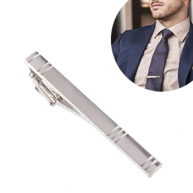 New Metal Silver Color Tie Pin Fashion Delicate Tie Clip Classic Bar Clasp Crystal Necktie Clasp Gentleman Jewelry Accessories