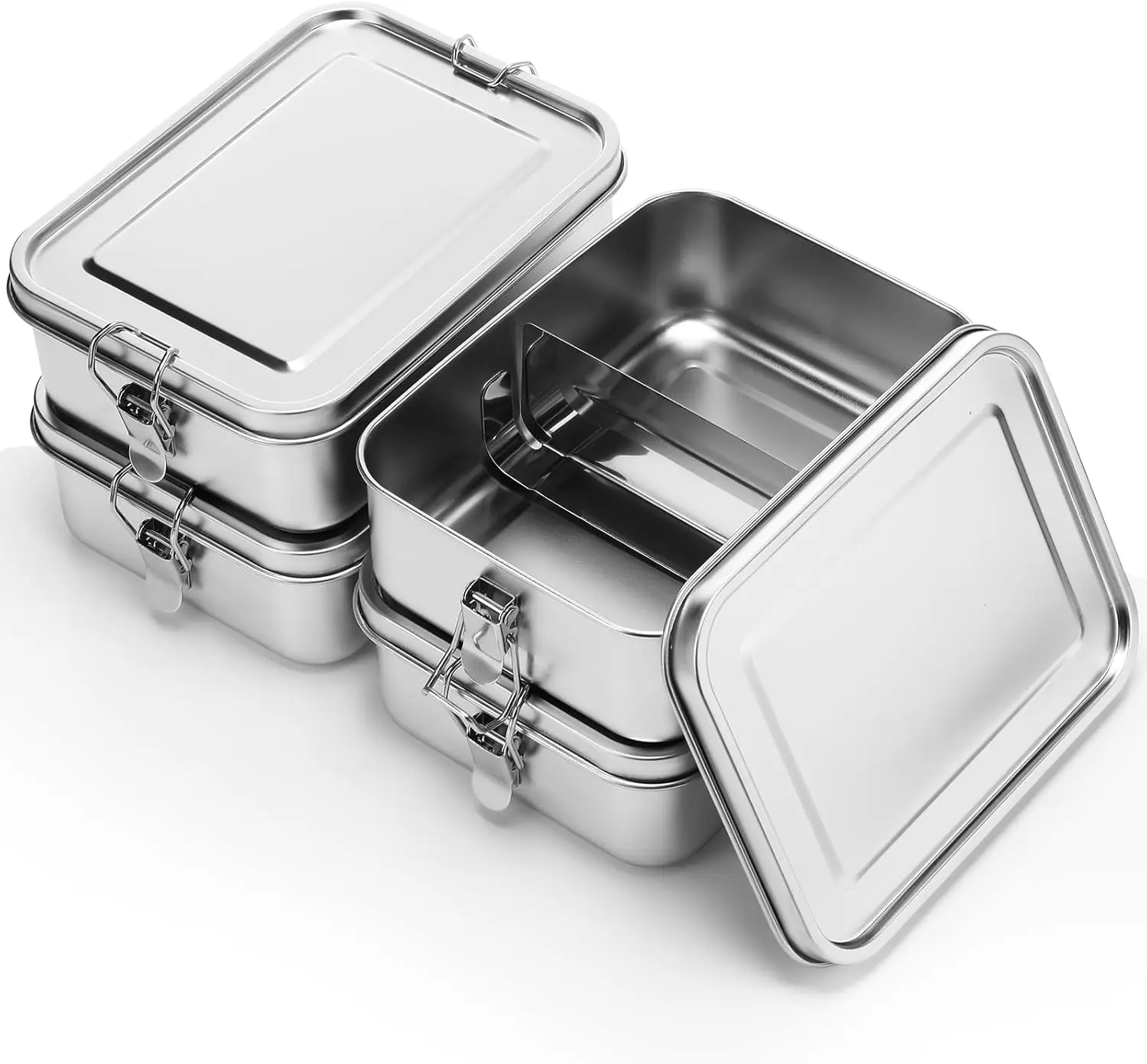 

4-Piece Stainless Steel Bento Lunch Box Set, 1200ml Leak-Proof with Lockable Clips, Dishwasher Safe for Work and Picnics