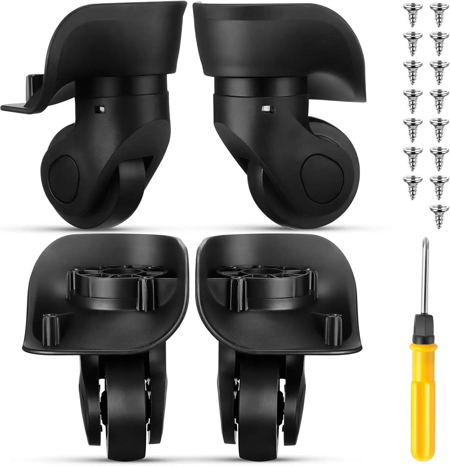 

Комплект из 4 колесиков для чемодана с винтами, бесшумные поворотные колеса с подшипниками для ремонта чемоданов (черные, маленькие)