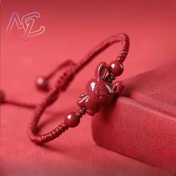 Luxury Red Cinnabar Chinese Zodiac Bracelet Gemstone Bangle Real Natural Jewelry Women Accessories Energy Healing Gifts Trendy