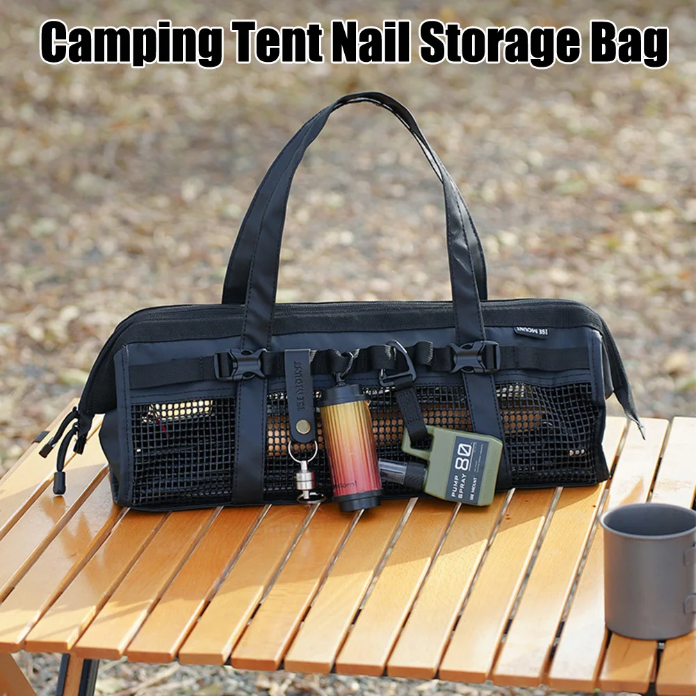 

Camping Tent Pegs Bag Portable Ground Nail Organizer Carry Bag Large Capacity Sundries Storage Bag Mesh Breathable Handbag