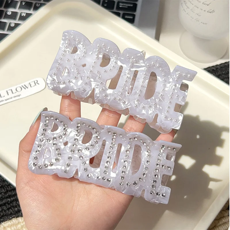 

Elegant Letter RMS Rhinestone Big Hair Claw for Women Wedding Party Hair Clip Head Jewelry