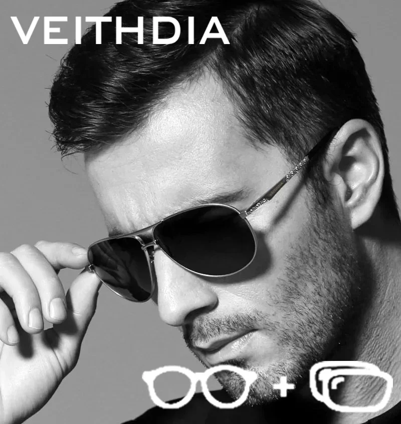 VEITHDIA New Arrival Custom Prescription Sunglasses Mirror Polarized UV400 Lens Myopia Glasses Pilot Goggles For Men Wome P25560