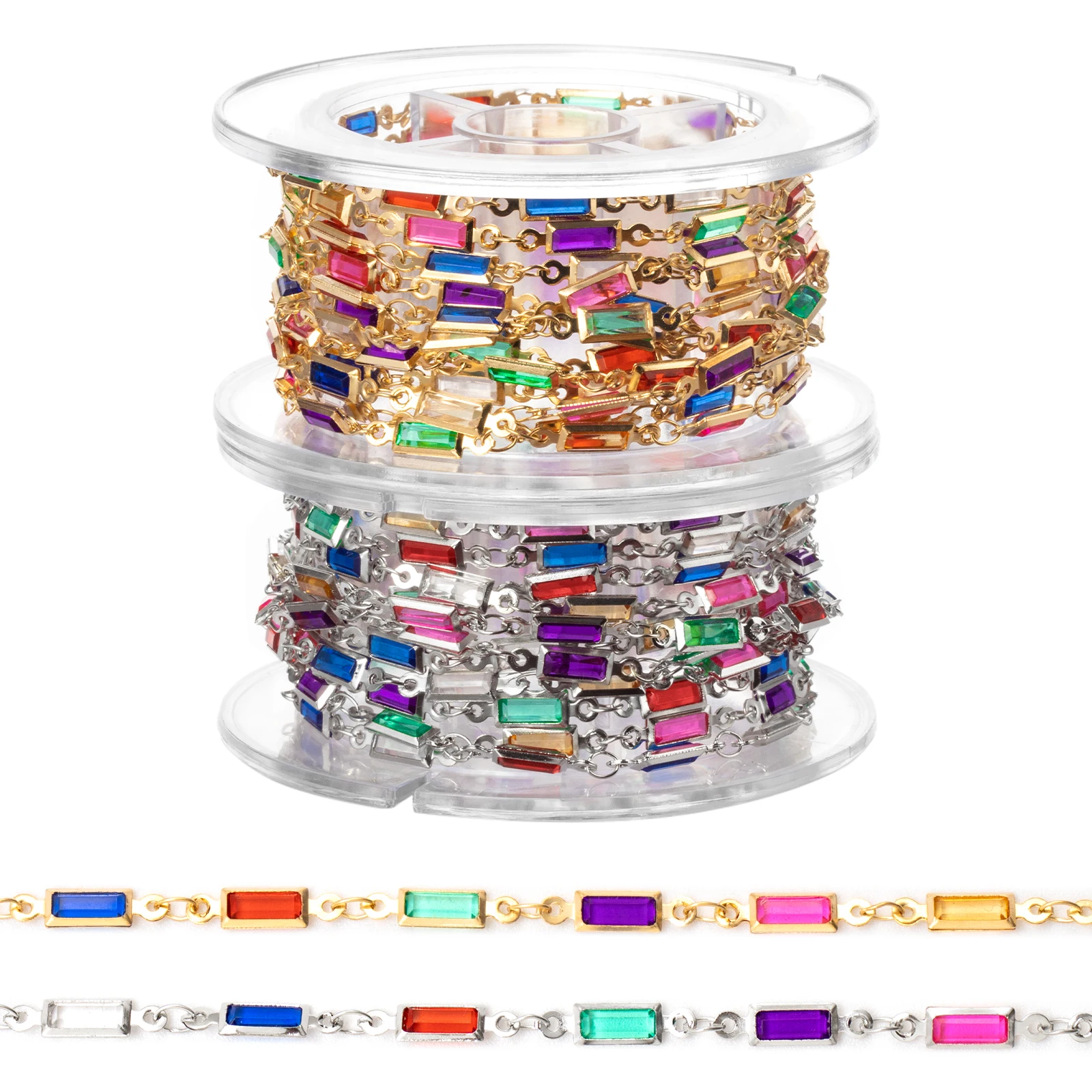 

2M Stainless colorful Steel Square Crystal Chains for Jewelry Makings DIY Chain Jewelry Bracelet Necklace（Golden/Silvery）