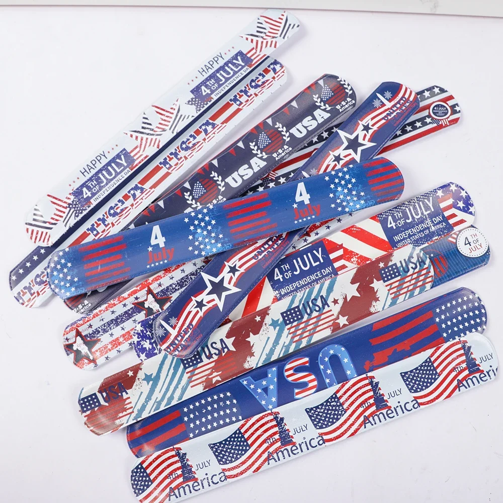 12pcs USA 4th of July Patriotic Slap Bracelets Toy for Independence Day Party Favors Decoration Birthday Party Pinata Filler