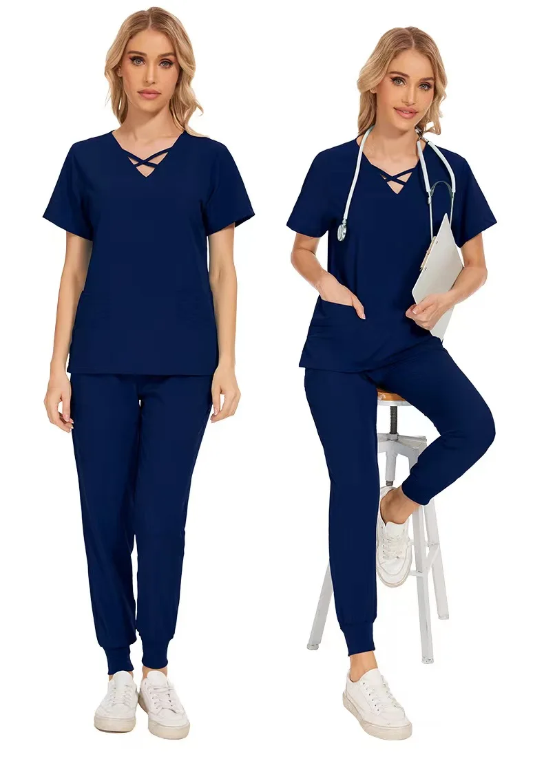 Divise mediche elastiche set di Scrub per donna accessori per infermieri Scrub top Joggers clinica odontoiatrica salone di bellezza abbigliamento da lavoro da laboratorio