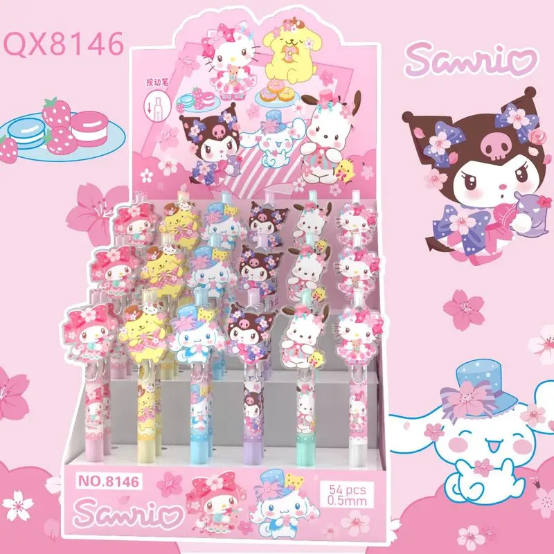 Sanrio 54pcs New Gel Pen Kawaii Hello Kitty Kuromi Cartoon Cute Girl Heart Creative Patch Press Student Stationery Signature Pen