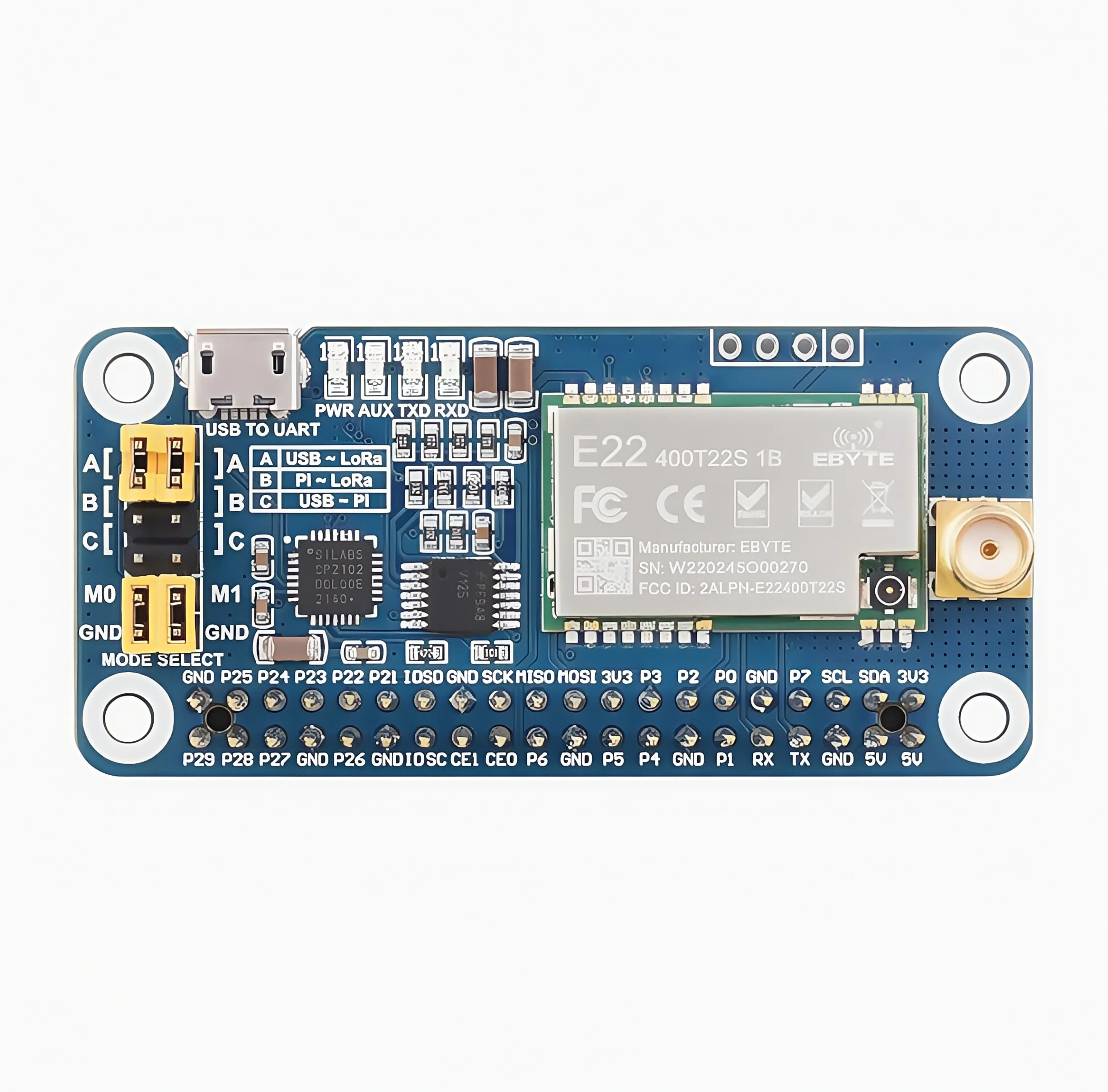 Waveshare Raspberry Pi SX1262/SX1268 LoRa expansion board with 433MHz/470MHz/868MHz/915MHz options