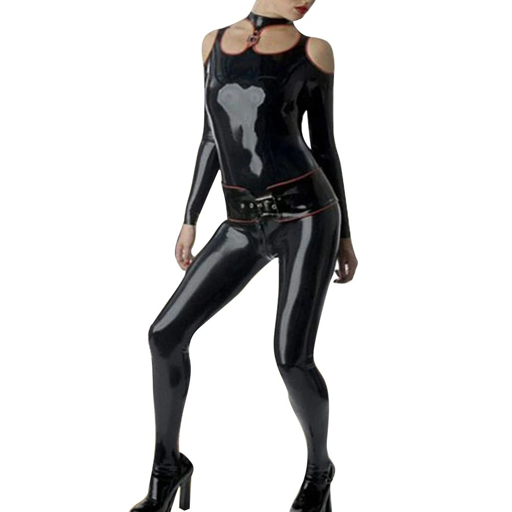 

100%Latex Rubber suits Catsuit Black sexy bodysuit belt comfortable cosplay racing uniform xs-xxl 0.45mm