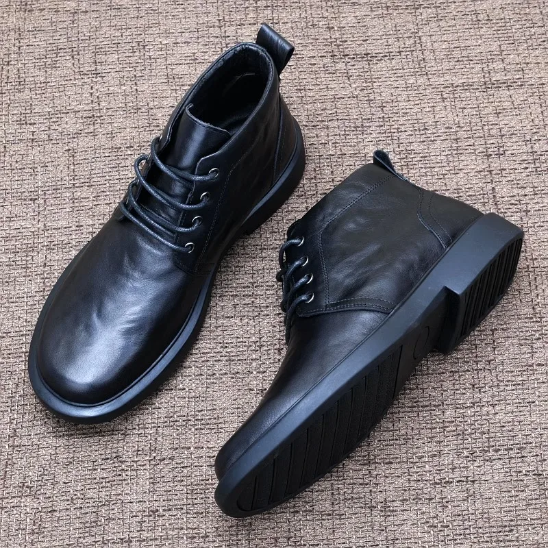 

Кожаная обувь, мужские осенние мужские ботинки на шнуровке, повседневные зимние замшевые ботинки из мягкой кожи на толстой подошве со средним верхом