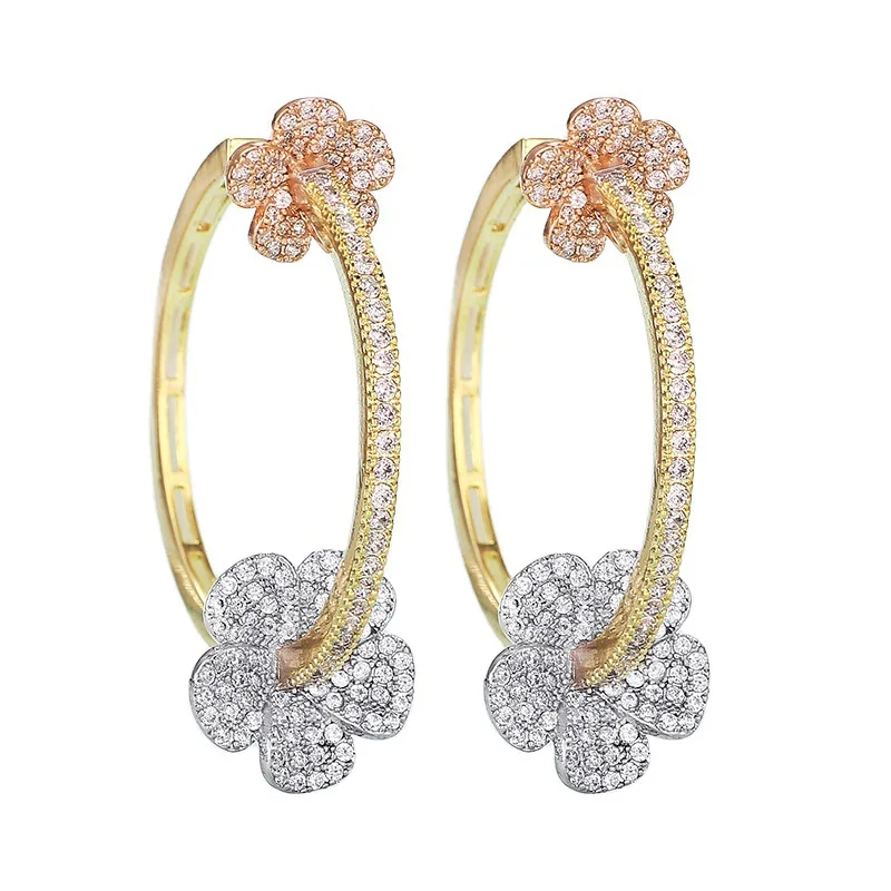 SENYU Luxury Flower Earrings for Women Color Zircon Round Hoop Earrings Gold Plating Hot Jewelry Wholesale Brazil Spain