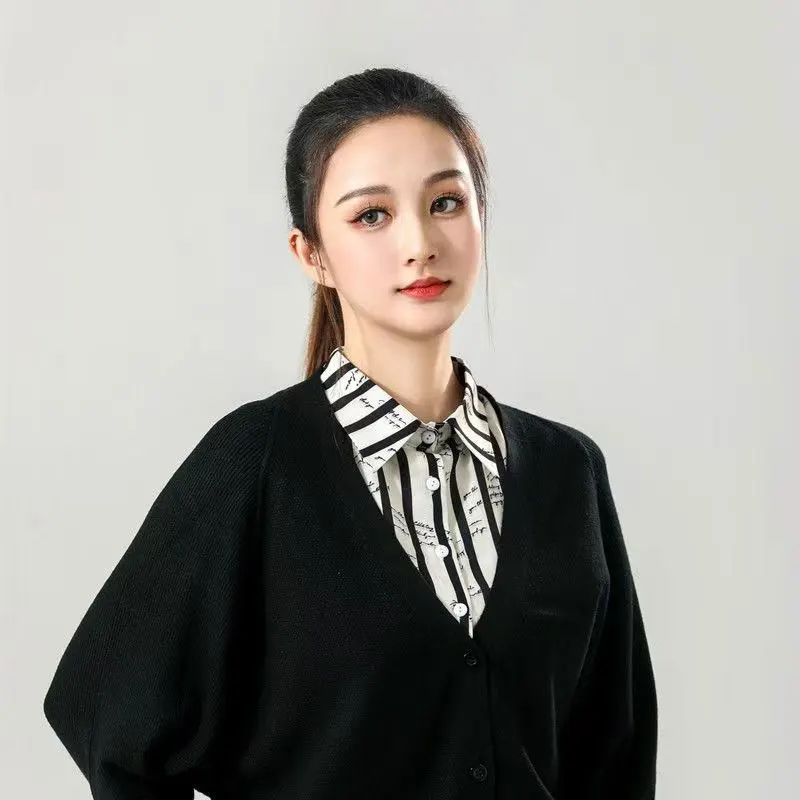 Blusa clásica versátil a cuadros con cuello falso para mujer, medias camisas con cuello Dickey desmontable, Top con cuello falso para chicas