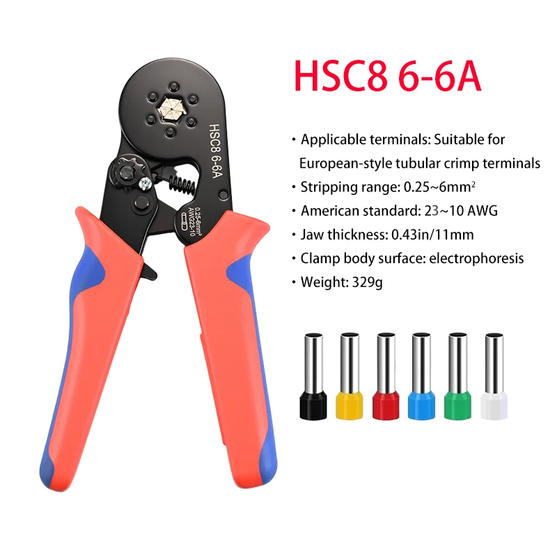 

Hsc8 6-6A European-Style Tubular Terminal Ratchet Crimping Pliers