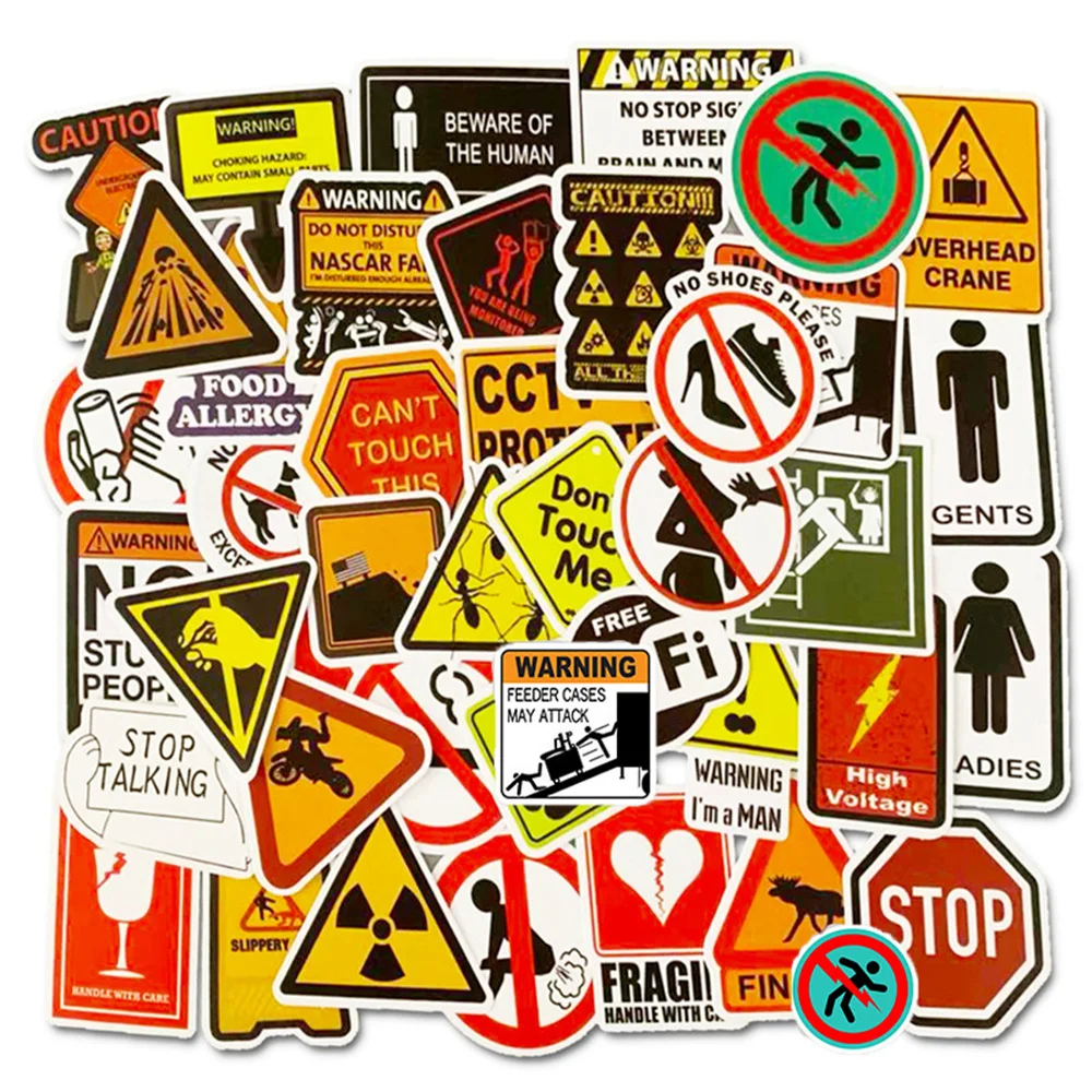 10/30/50PCS Warning Sign Graffiti iPad Toys DIY Cute Cool Stickers Scrapbook Suitcase Scooter Car PVC Sticker Wholesale