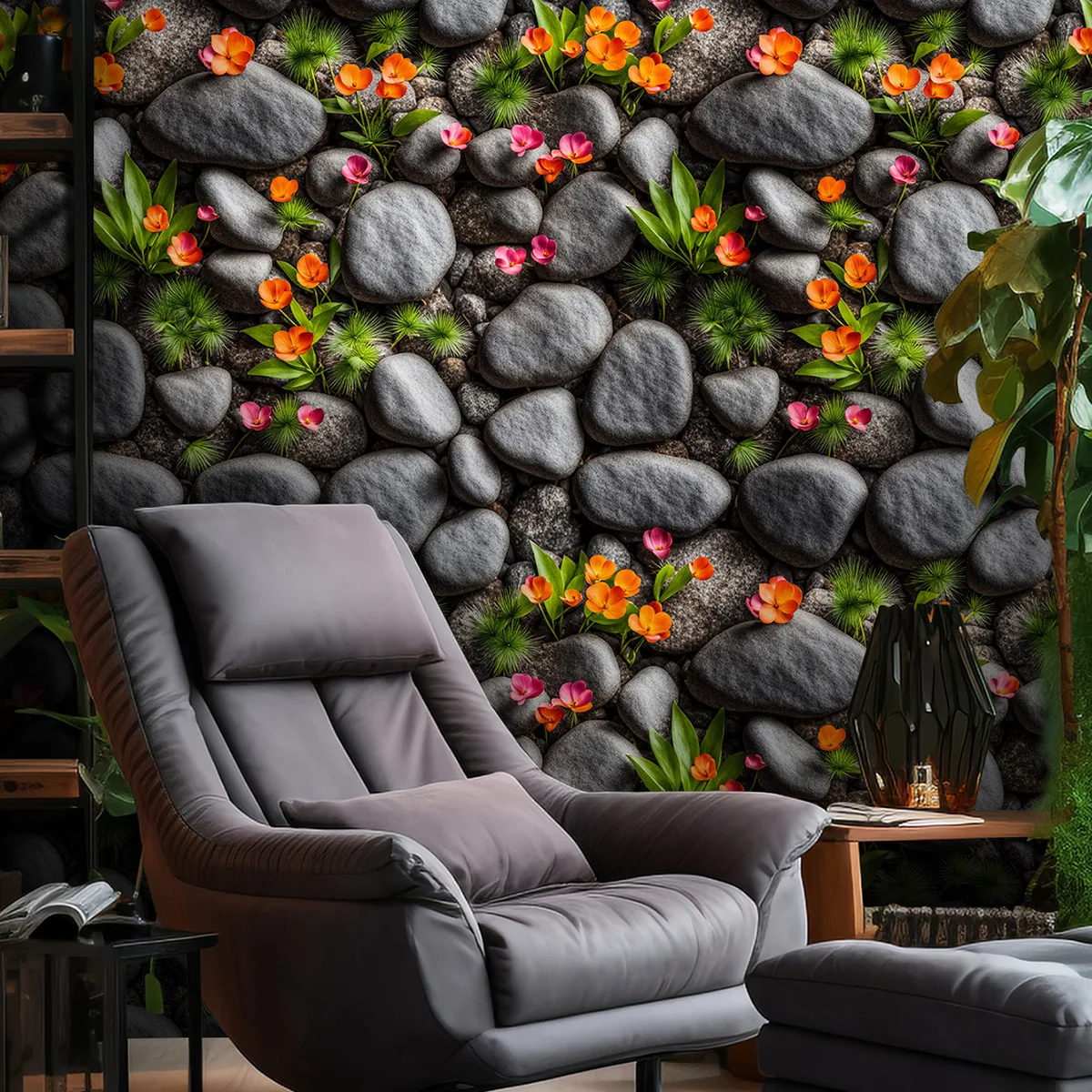 Brick Contact Paper Peel and Stick Wallpaper Self-Adhesive Floral Rock Stone Wall Paper Fireplace Kitchen Backsplash Covers