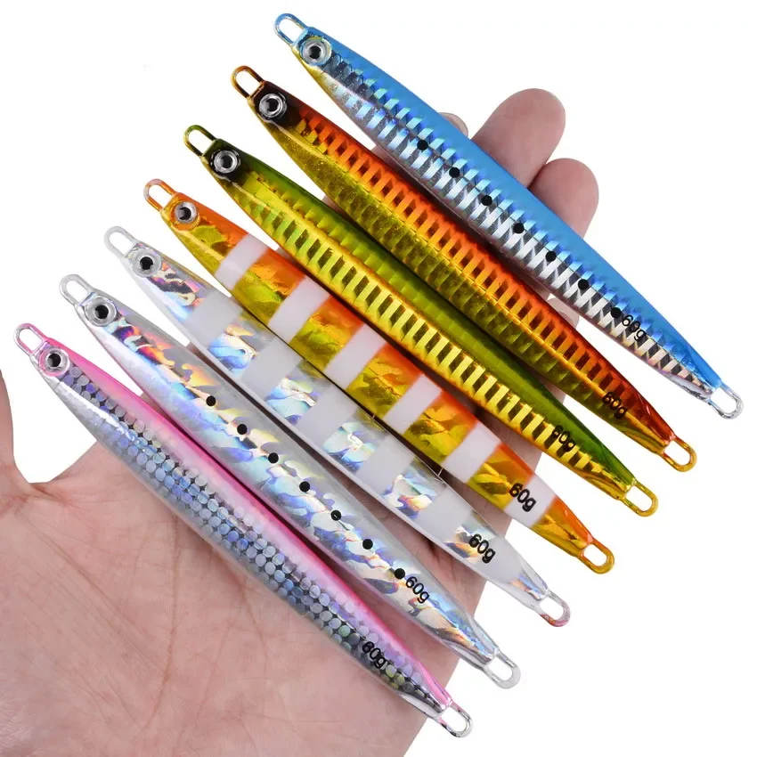 7pcs Long Metal Jig Fishing Lure Set Slow Cast Jigging Spoon 10g 20g 30g 40g 60g Artificial Shore Metal Bait Sea Tackle Kit