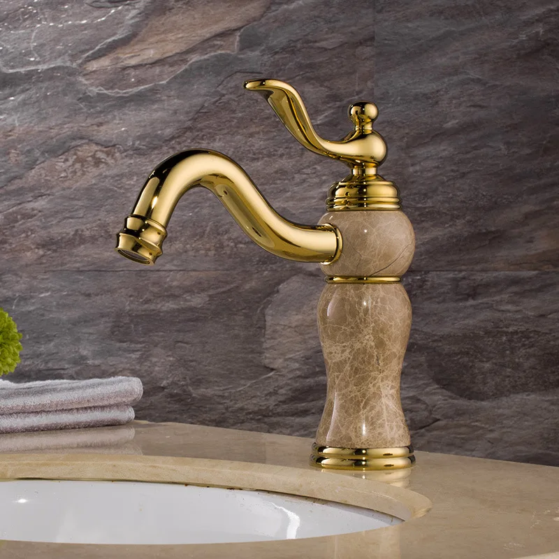 

European style golden toilet hot and cold mixed faucet copper topaz faucet bathroom cabinet faucet wholesale