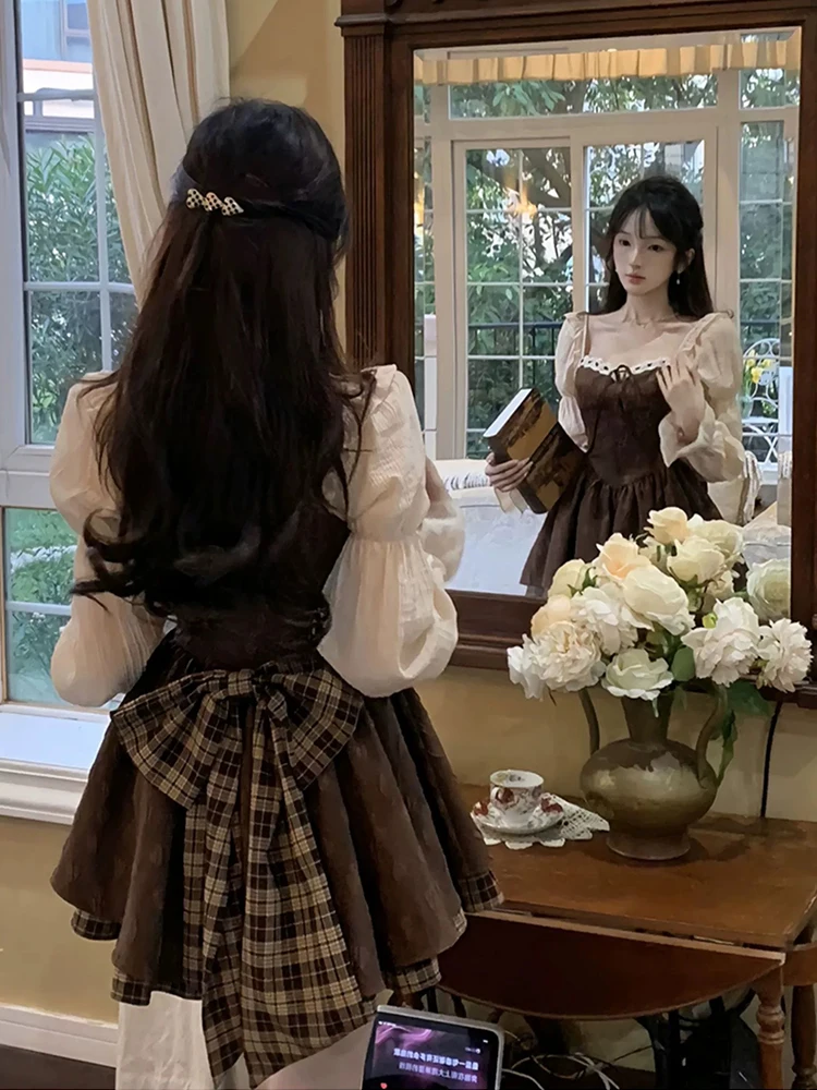 

Sweet Knot Square Ne Princ Puffy Dr Women's plus Size Pure Desire Waist Cinching Autumn Long Sve A-Line ...