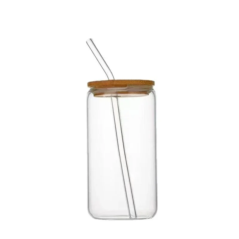 1pcs Coke Cup Borosilicate Glass Straw Cups Wooden Lid Can Water Cup Juice Cold BrewCup Straw Cup Wholesale view 5