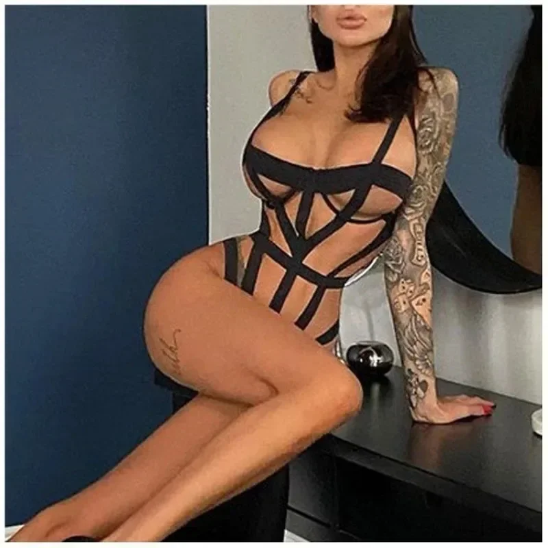 Sexy Lingerie Woman Hollow Strap Binding Pajamas Sex Doll Intimate Bandage Bodysuit Pole Dance Erotic Costumes Woman Clothing