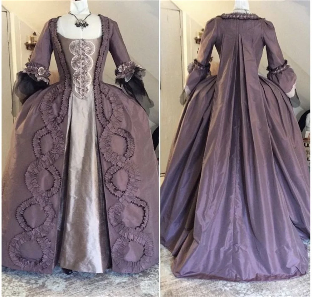 ผู้หญิง Victorian Robe a la Anglaise Queen ชุดสีม่วงยุคกลางชุดแฟนซีชุดบอล Vintage Rococo เครื่องแต่งกาย