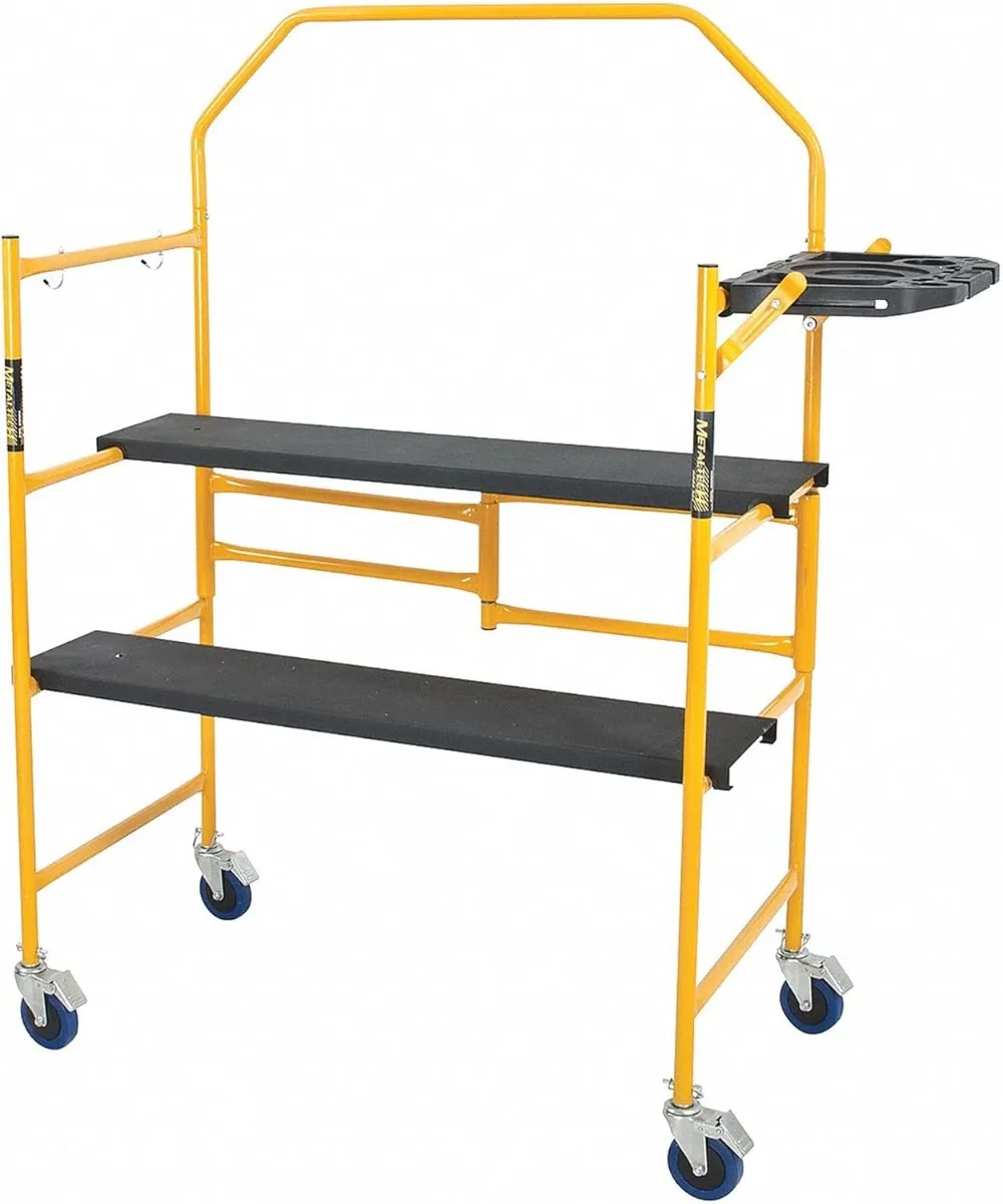 4 Ft Scaffolding Platform, Adjustable, Foldable and Rolling Scaffold Platform with 4-Inch Locking Wheels for Construction