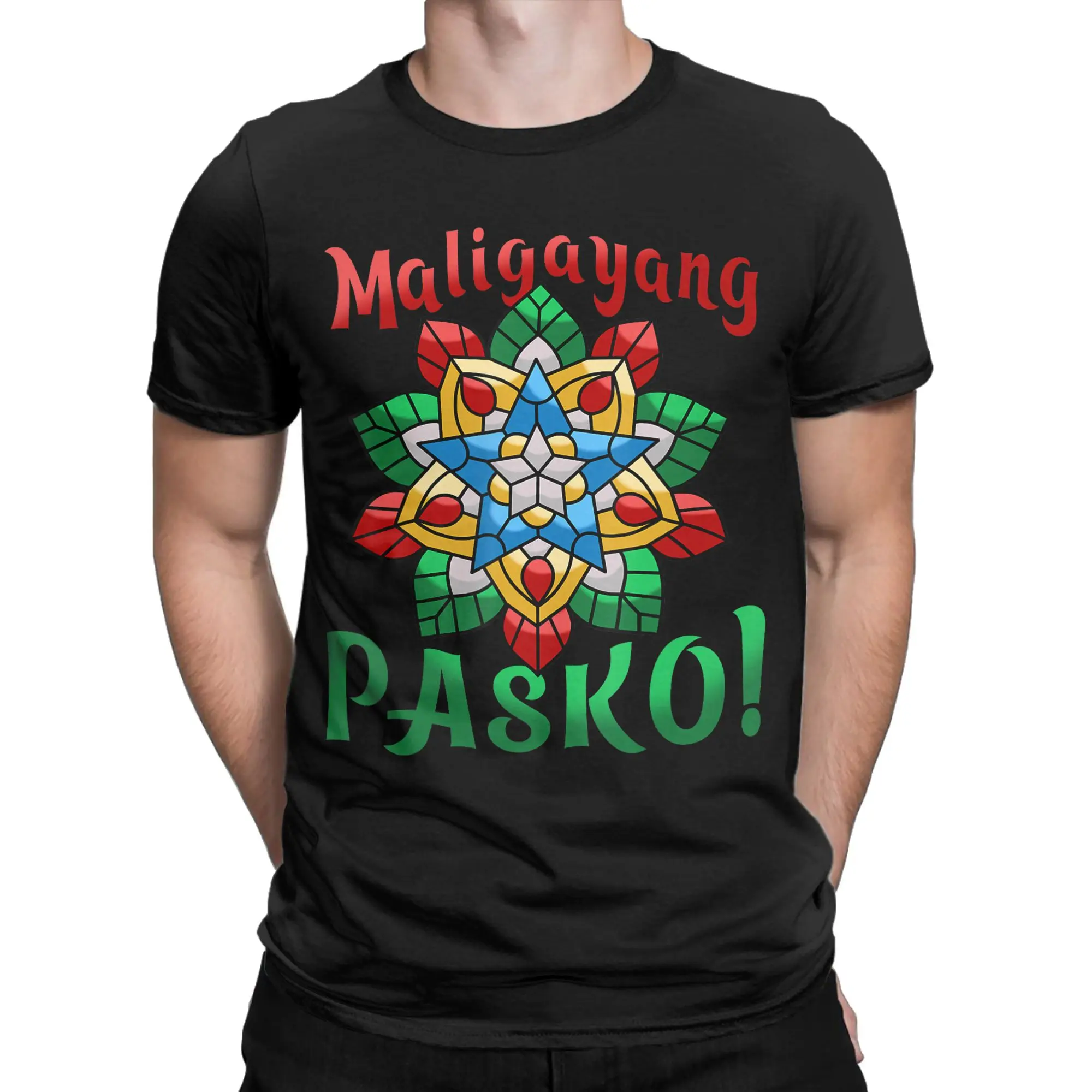 Camiseta navideña filipina con motivos de Parol, para hombre y mujer, de algodón puro. Camiseta con el mensaje «Maligayang Pasko», ropa de talla grande.