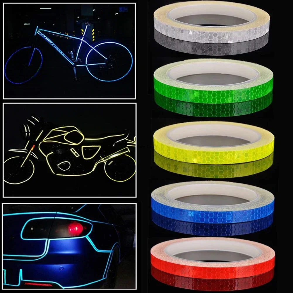 1cm*8m Motorcycle Reflective Tapes Car Self-Adhesive Trailers Warning Caution Conspicuity Reflectors Stickers for Bicycle