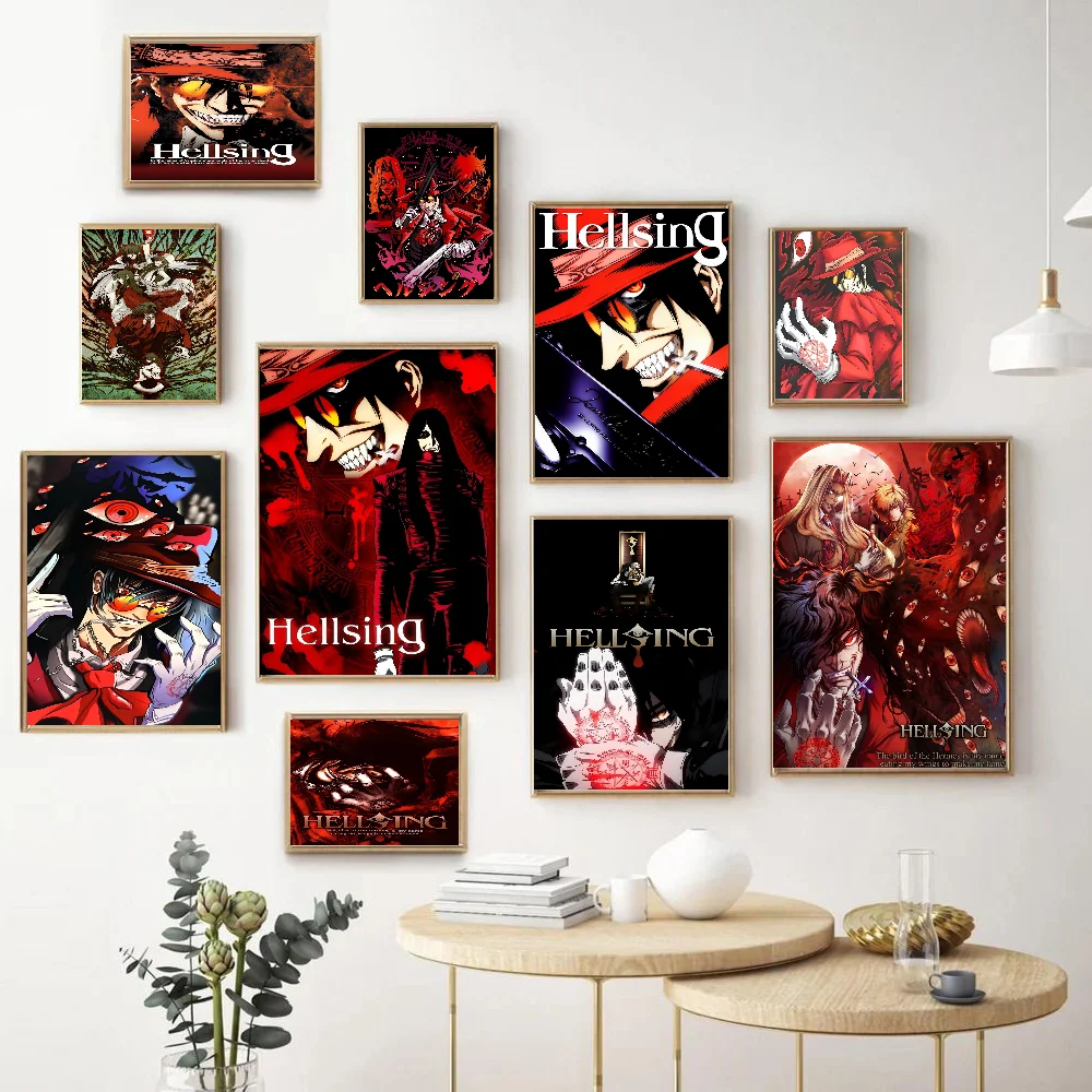 Anime Hellsing Movie Sticky Posters Retro Kraft Paper Sticker DIY Room Bar Cafe Aesthetic Art Wall Painting