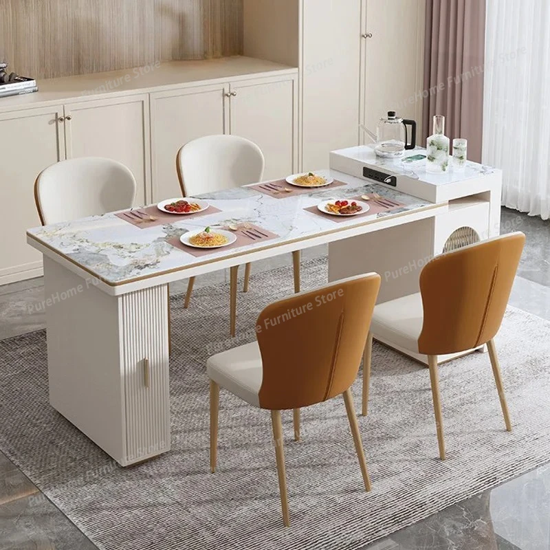 

Rock Plate Dining Table Integrated Extendable Home Modern Light Luxury Dining Table with Storage Cabinet Marble Dinning Table
