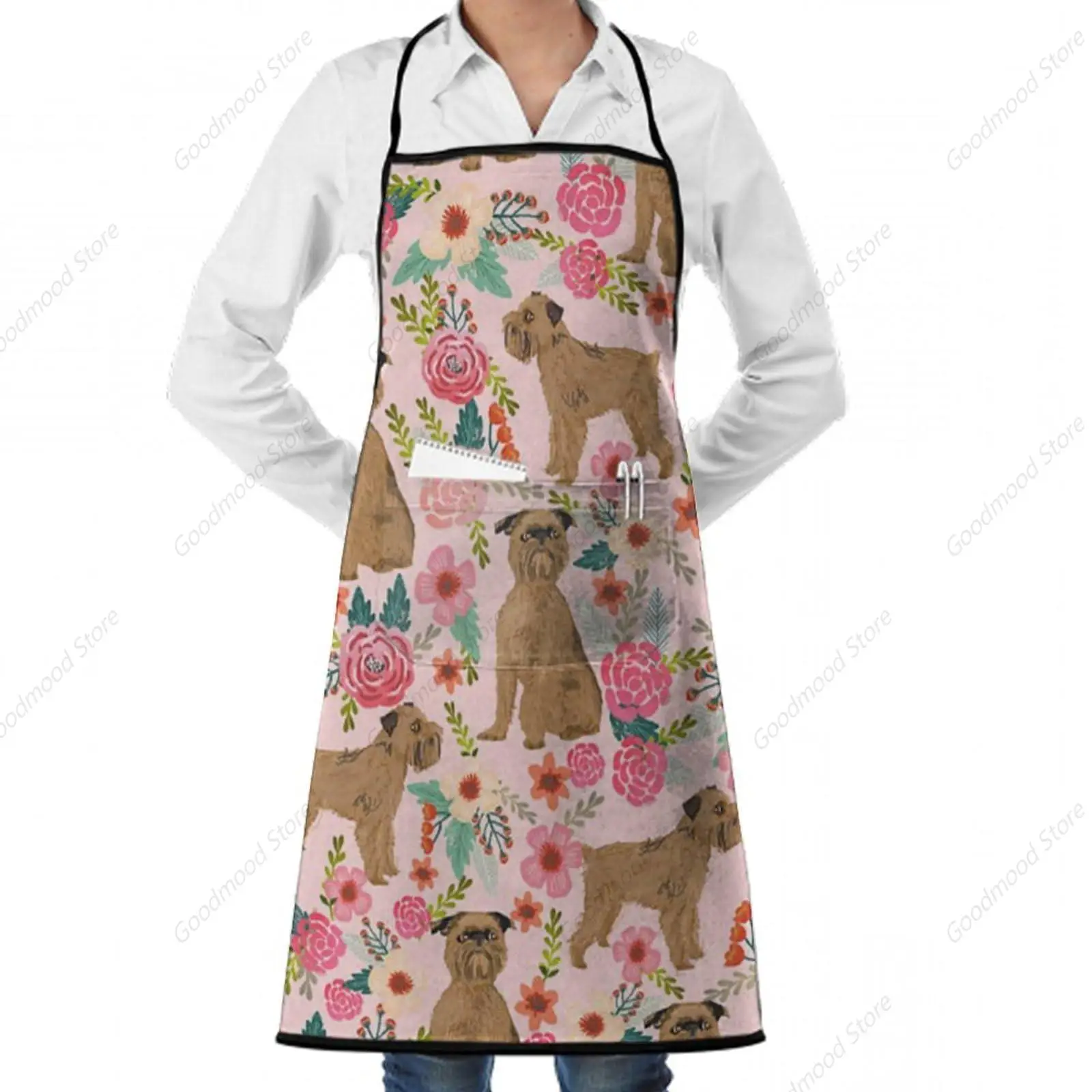 Men Women Kitchen Apron Waterproof and Oil Proof Bib Apron for Cooking Baking Painting and Party for Brussels Griffon Dog Floral