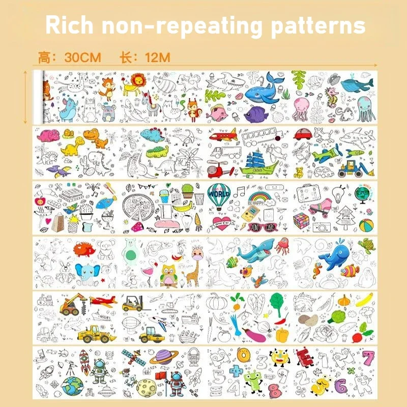 لفة رسم للأطفال من القماش على شكل حيوانات يمكنك صنعها بنفسك لفة ورق تلوين ملونة على الجدران لوحة ورقية للمدرسة التعليمية #1