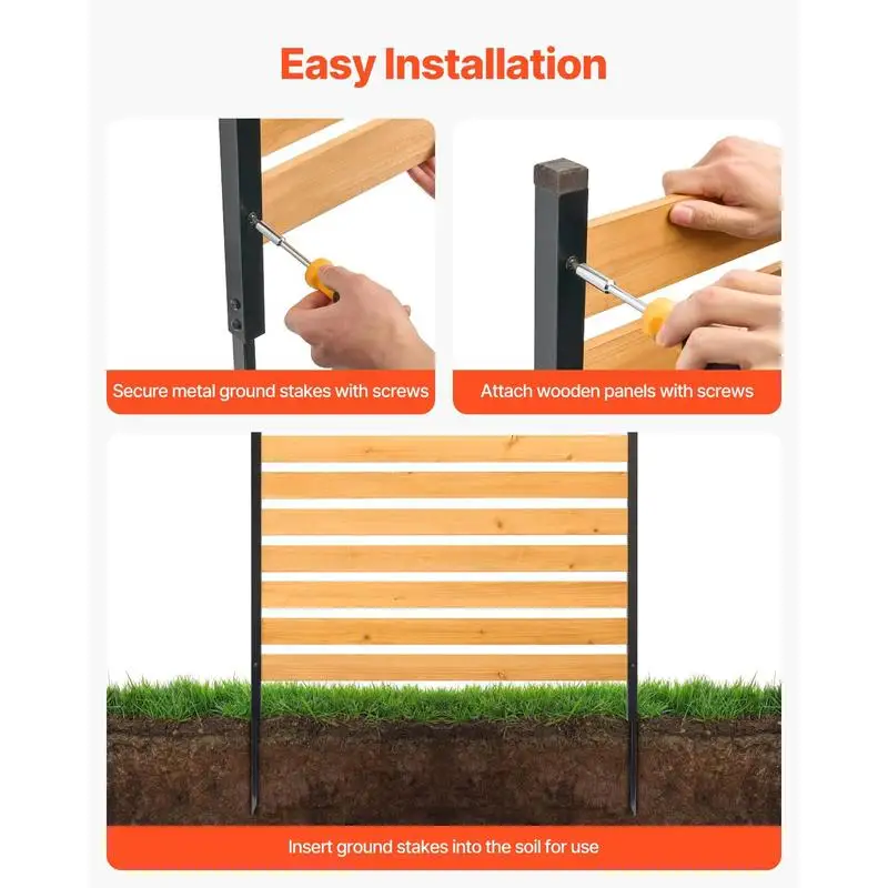 Wood Privacy Fence, 39" W x 61" L, 1-Panel Air Conditioner Fence Screen, Pool Equipment Enclosure with Metal Stakes, Easy DIY Installation, Outdoor Trash Can Hider for Garden Decoration view 7