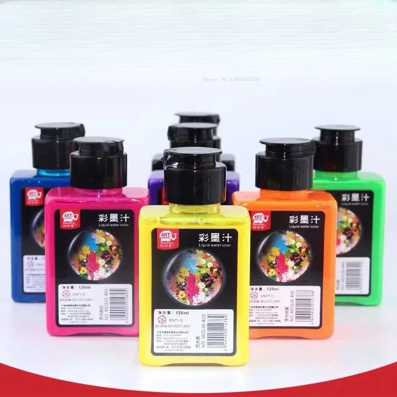 500/120ml Safe Washable Color Ink Pigment Art Supplies Calligraphy Practice Children's  Painting Works Graffiti  WaterColor